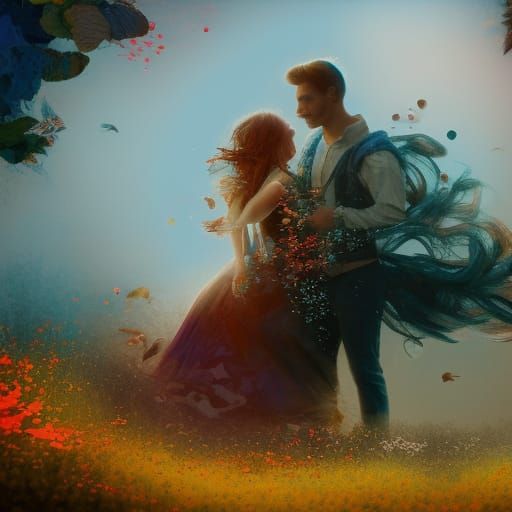 Collage Love Story in Detailed Matte Painting Style