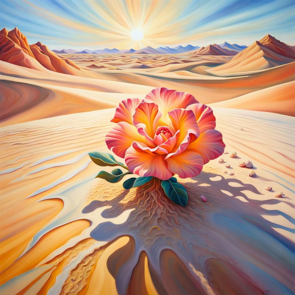 Glowing Desert Rose in Surreal Landscape