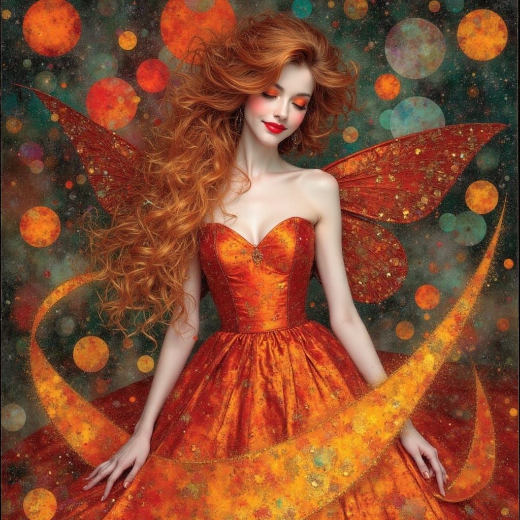 Ethereal Fire Goddess Portrait in Art Deco Style