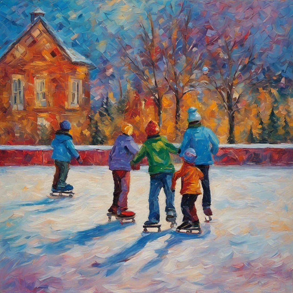 Outdoor Ice Rink in Neo-Impressionist Style