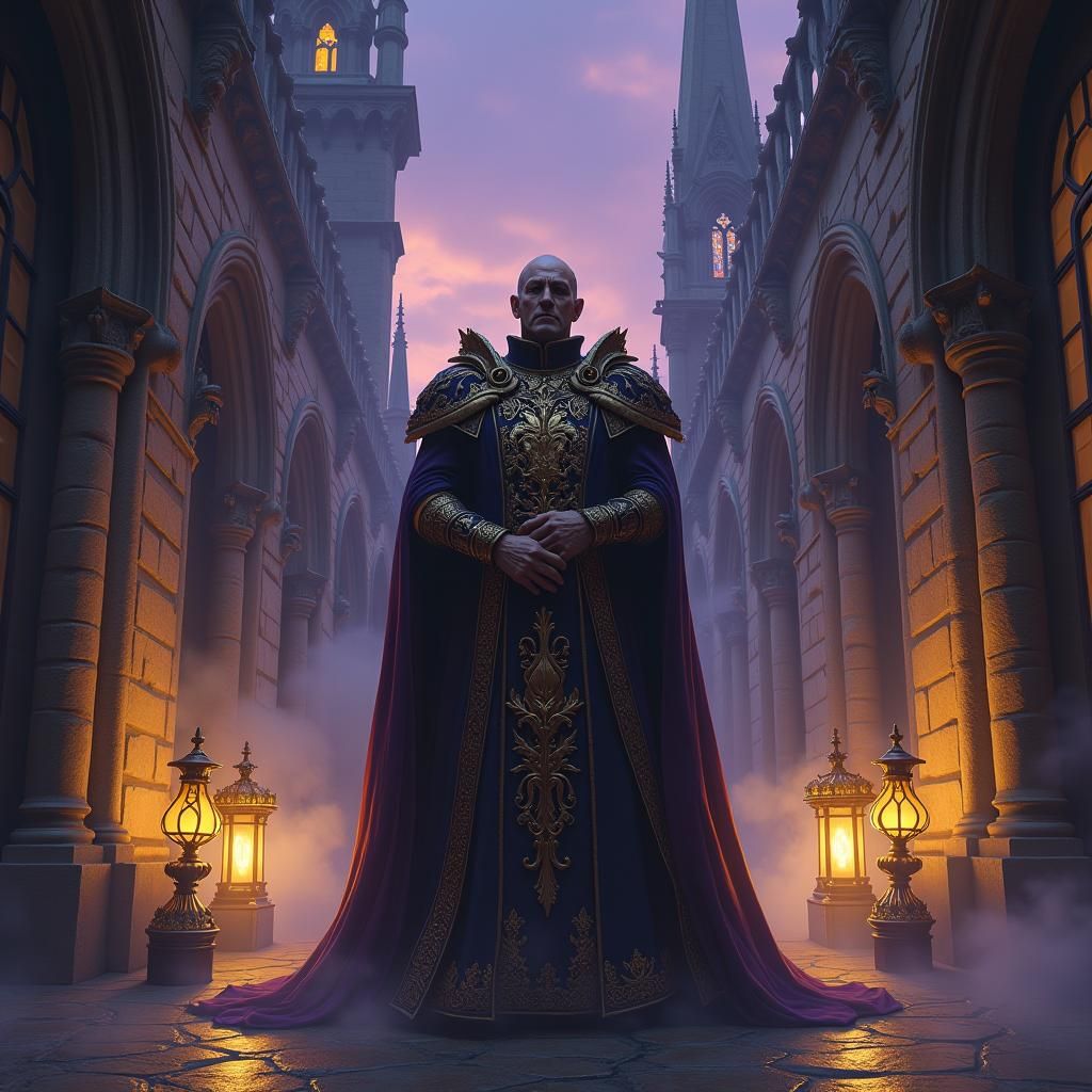 Medieval Mayor in Gothic Cityscape, Nouveau-Baroque Style