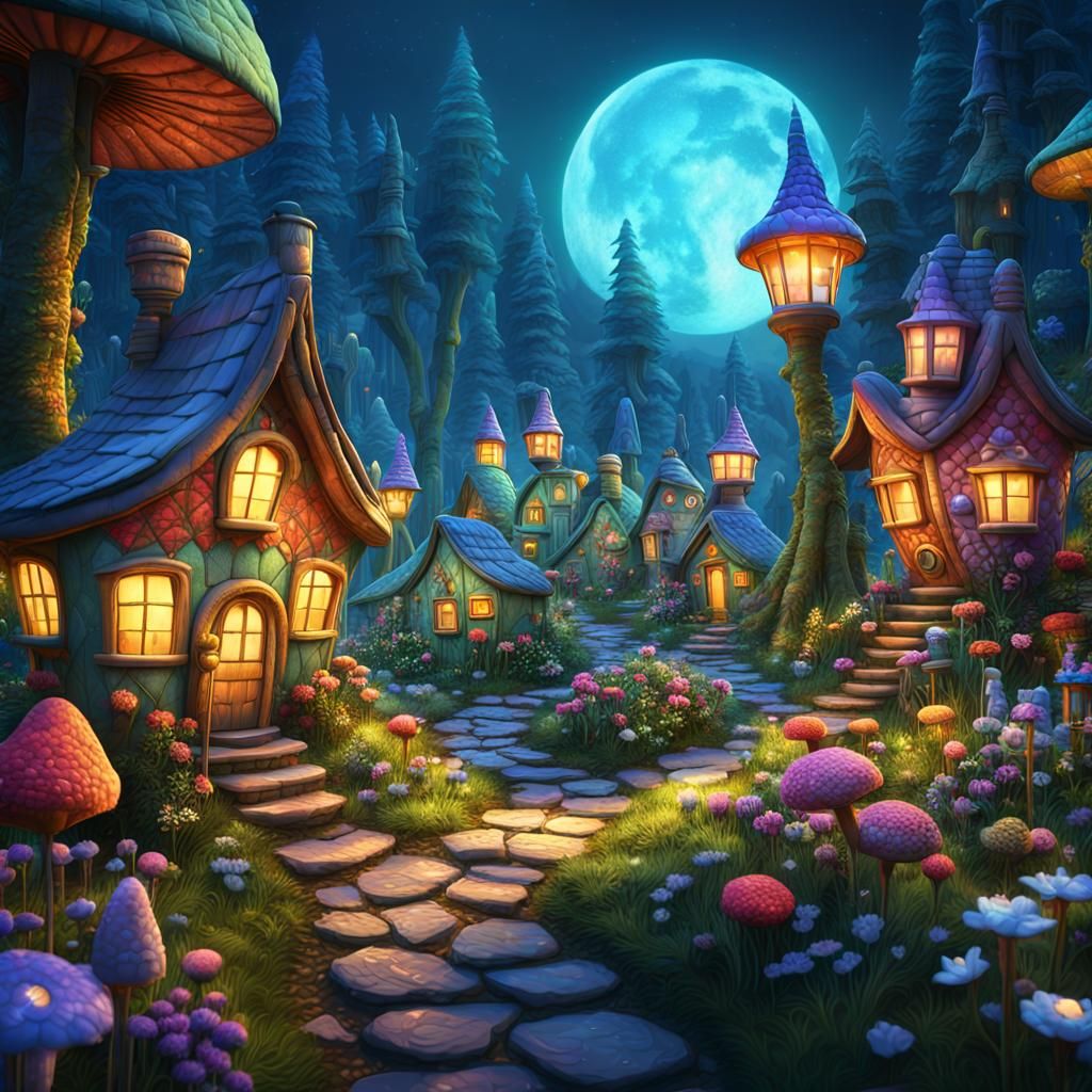 Colorful Fairy City in Quilted Style