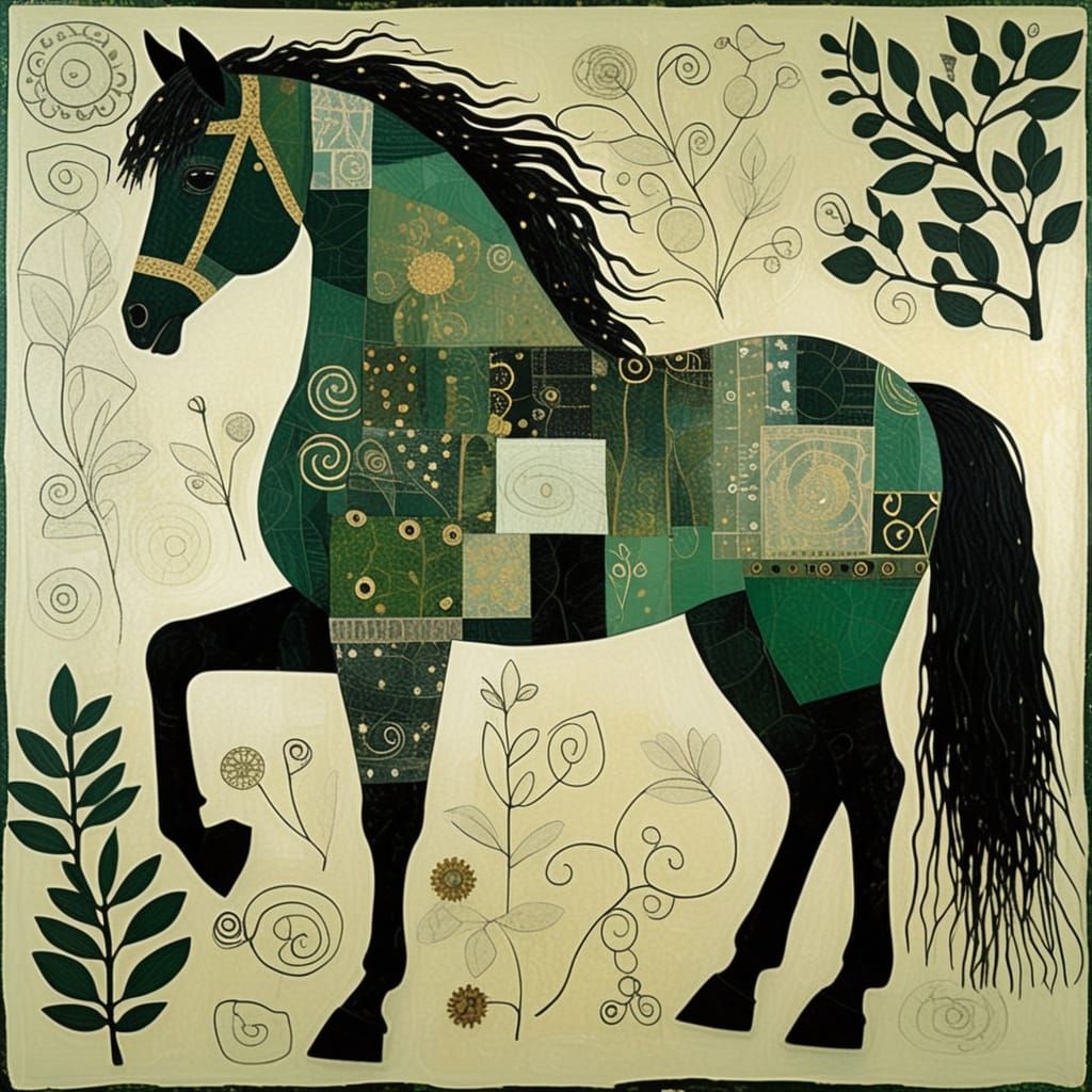 Majestic Horse Portrait in Mixed Media Style