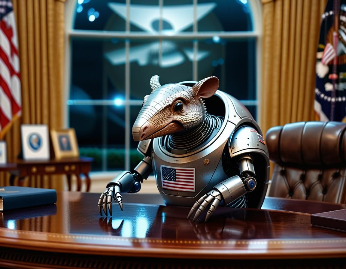 Robot Armadillo in Oval Office: Cinematic Sci-Fi