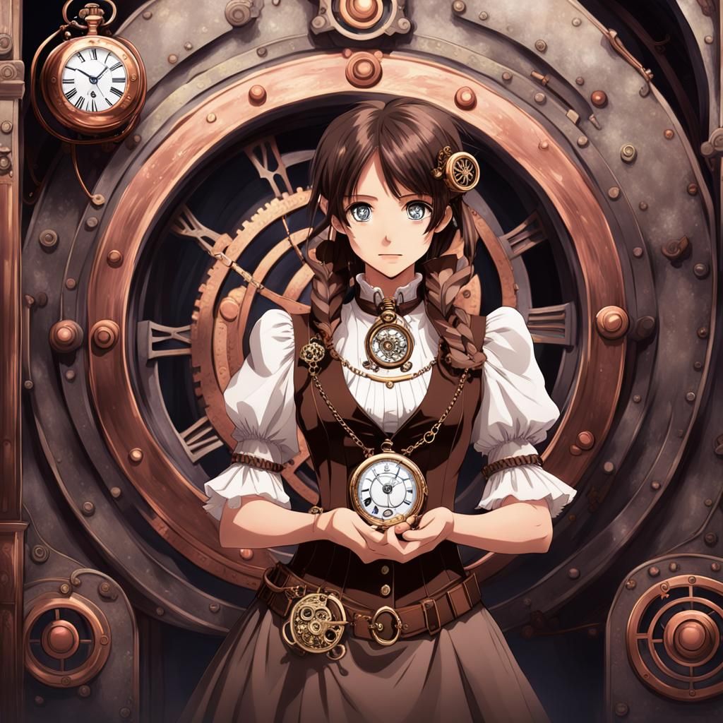 Steampunk Time Traveler in Anime Style