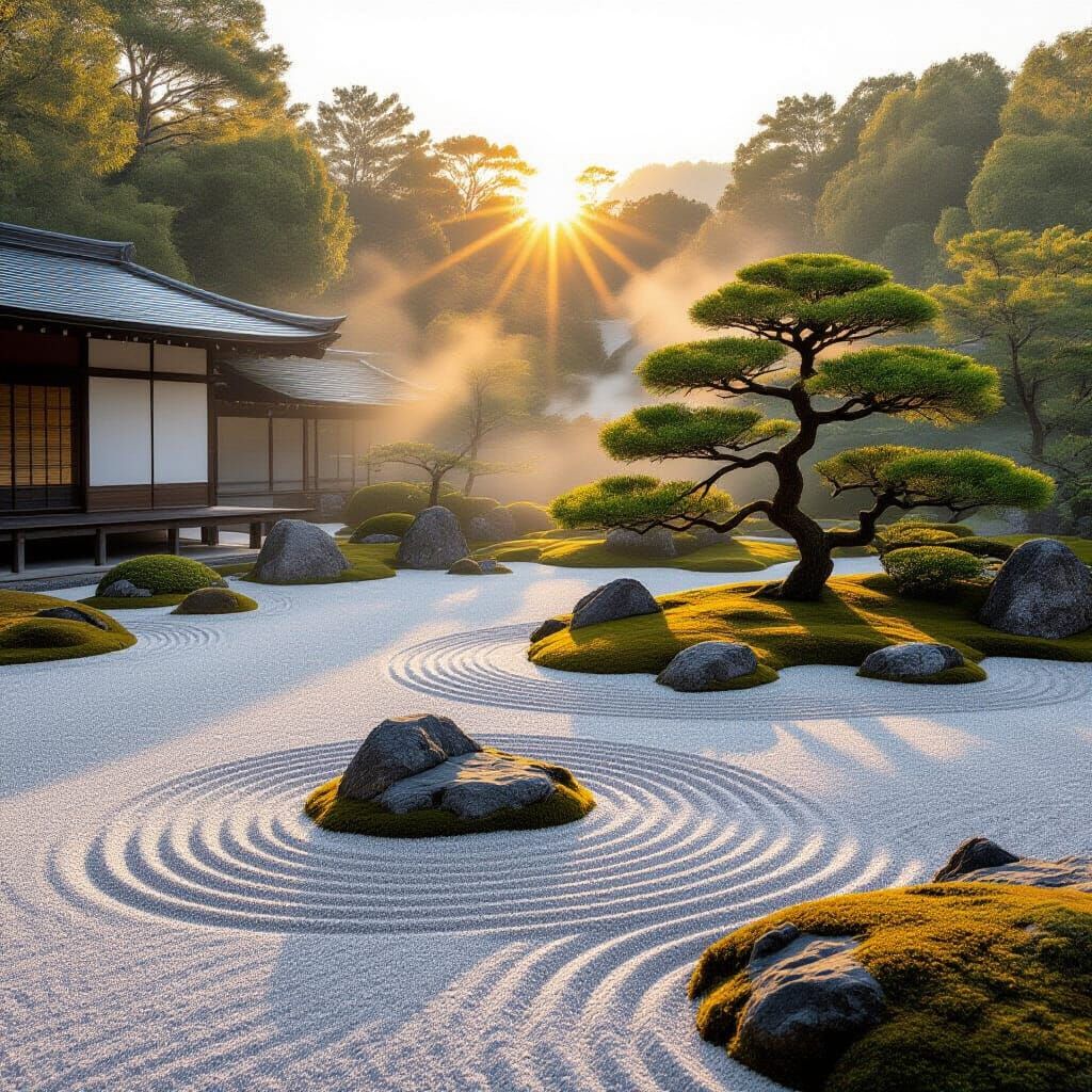 Tranquil Japanese Zen Garden at Dawn