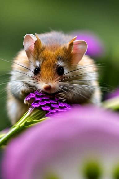 A cute little Dormouse smelling the flowers.