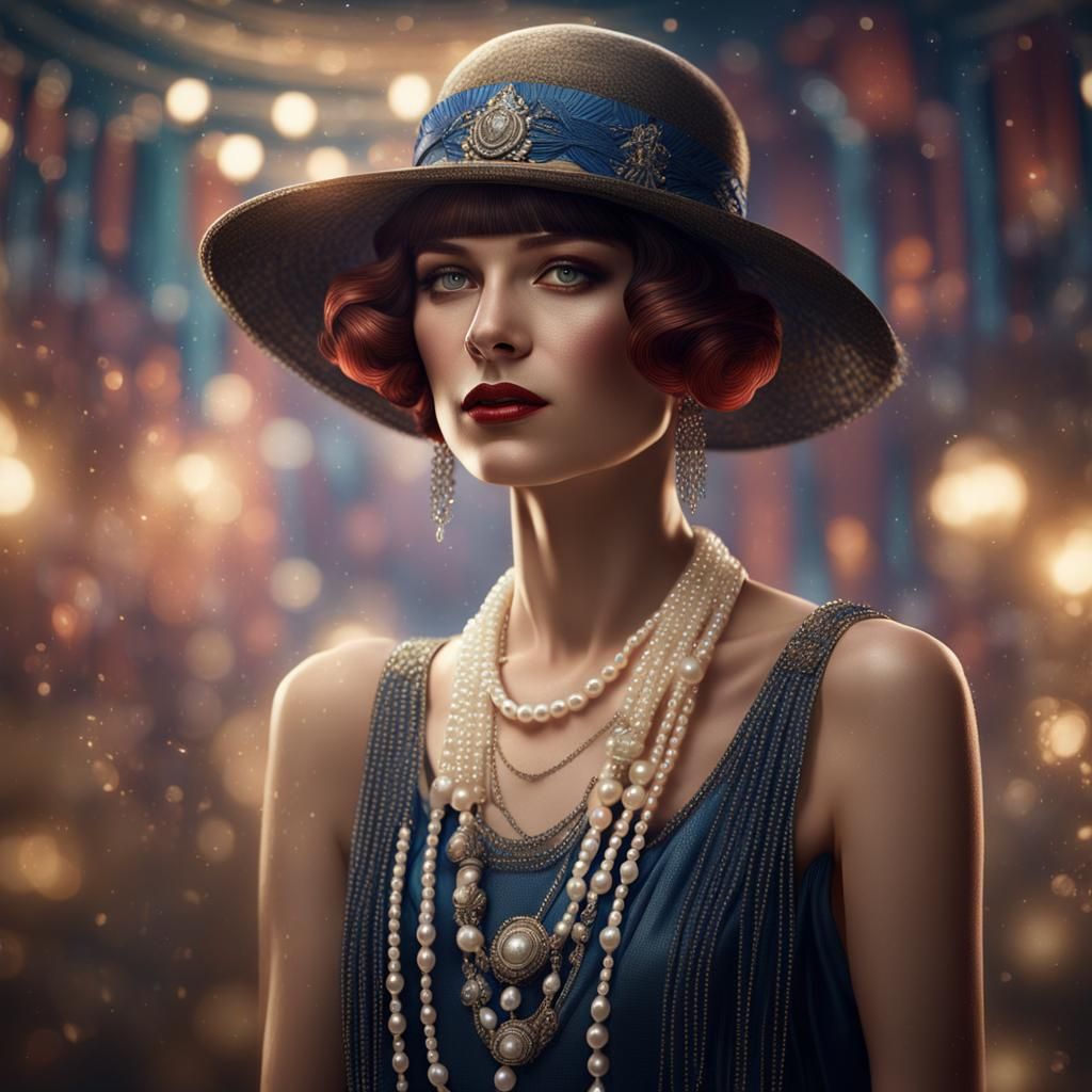 1920s Flapper Portrait in Hyperrealistic Style