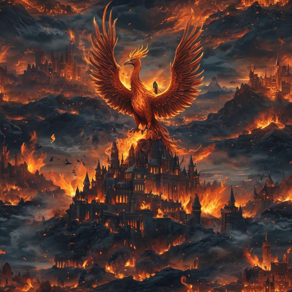 Fiery Phoenix Rising in a Magical Kingdom