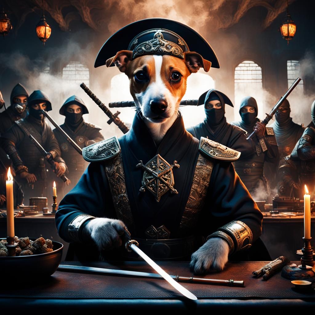 Ninja Jack Russell Terrier in Dark Assassin Scene