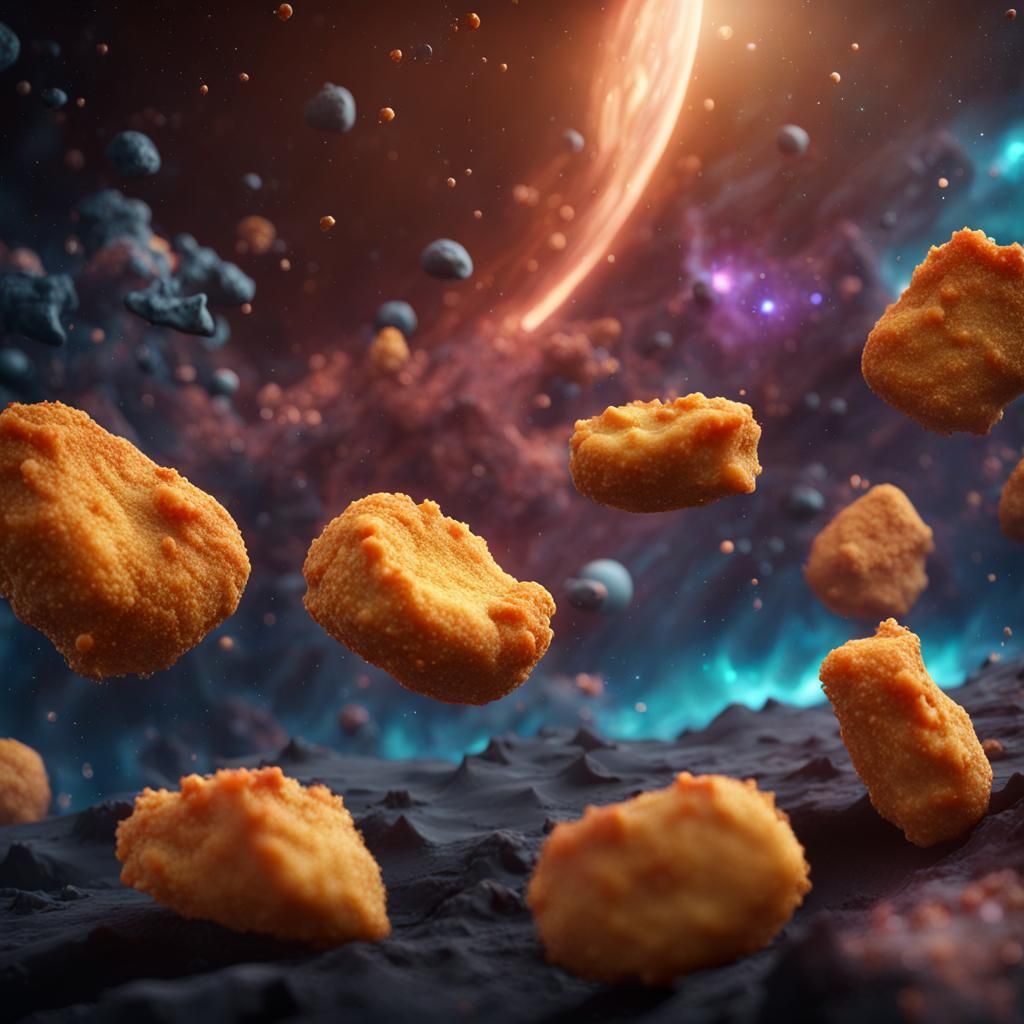 Dino Chicken Nuggets Floating in Space
