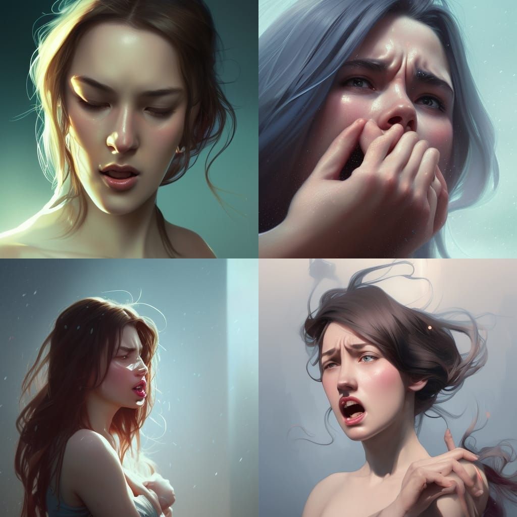 Woman Gasps: Hyperdetailed Portrait with Dynamic Lighting