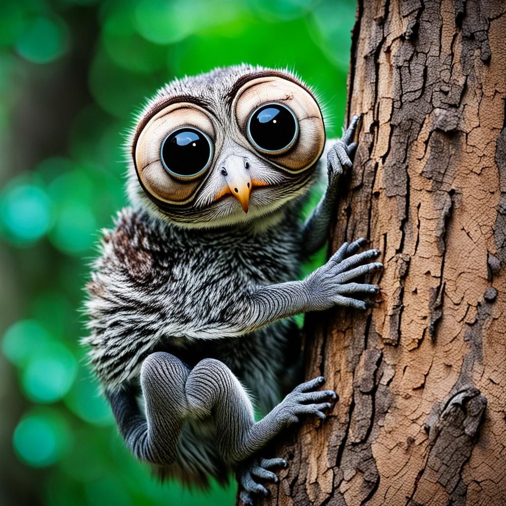 Surreal Creature Stands on Tree Stump