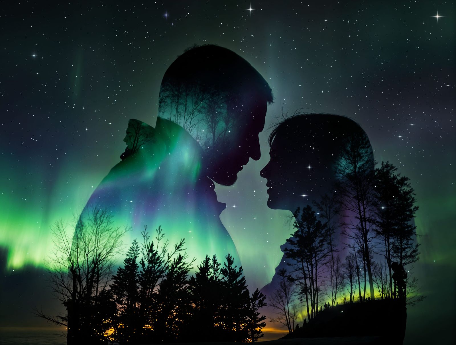 Couple Under the Ethereal Glow of the Northern Lights