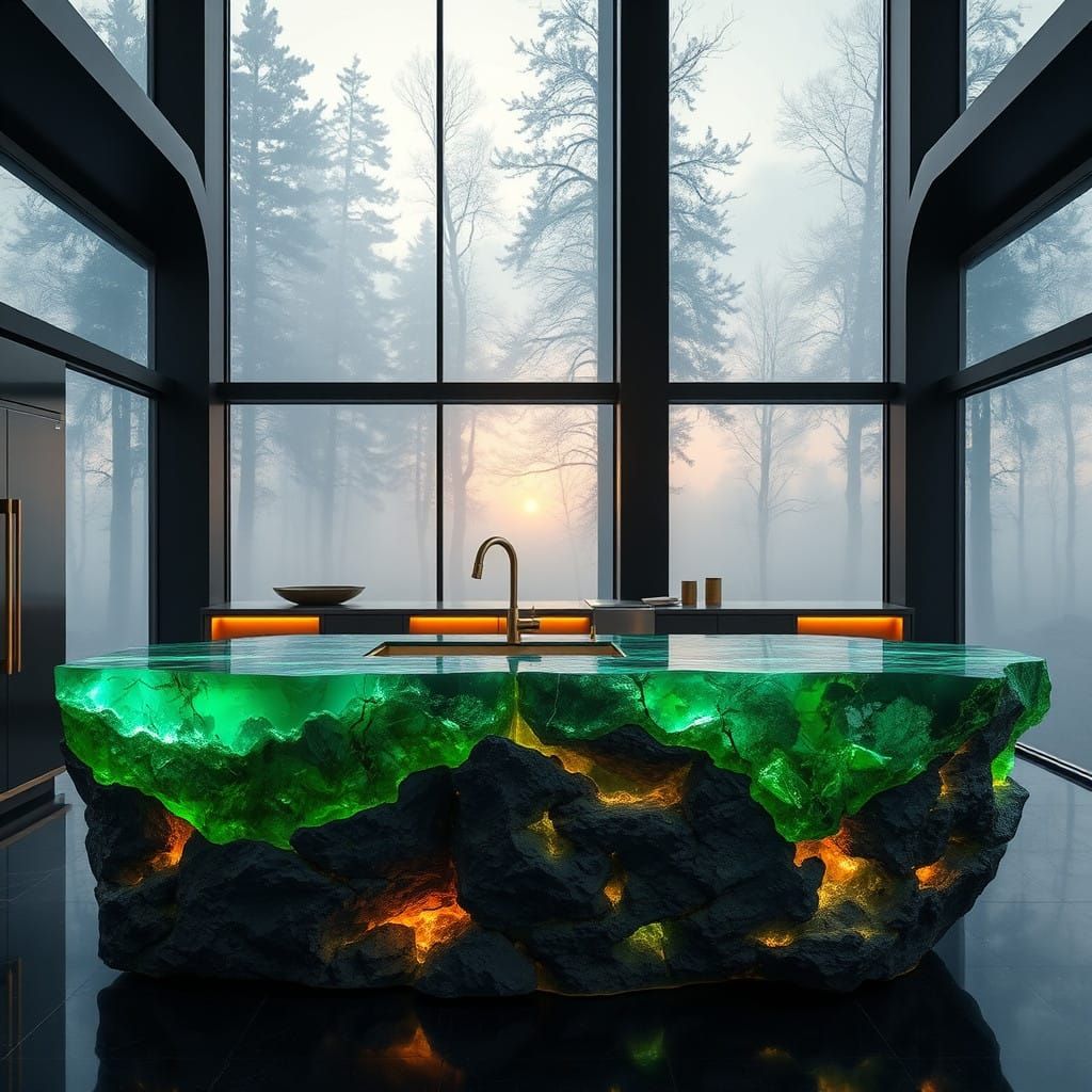 Emerald Luxury Kitchen Island in Matte Painting Style