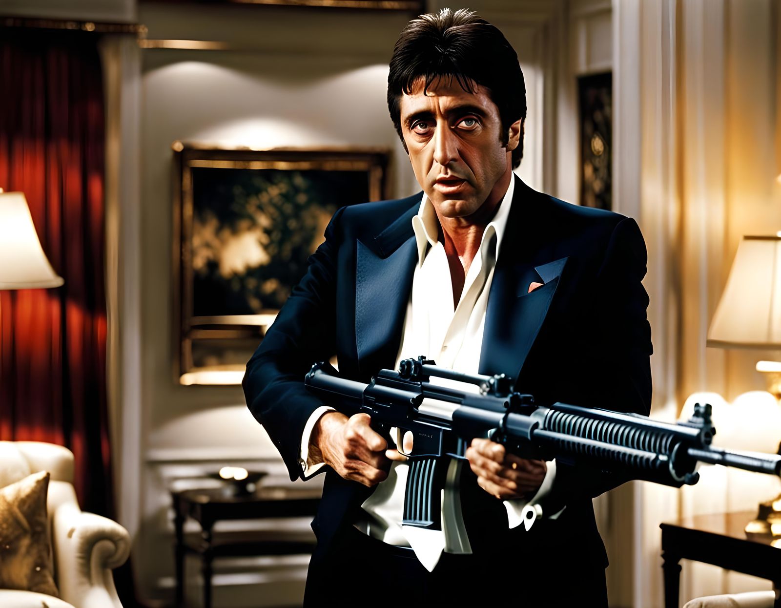 Al Pacino as Tony Montana with Machine Gun