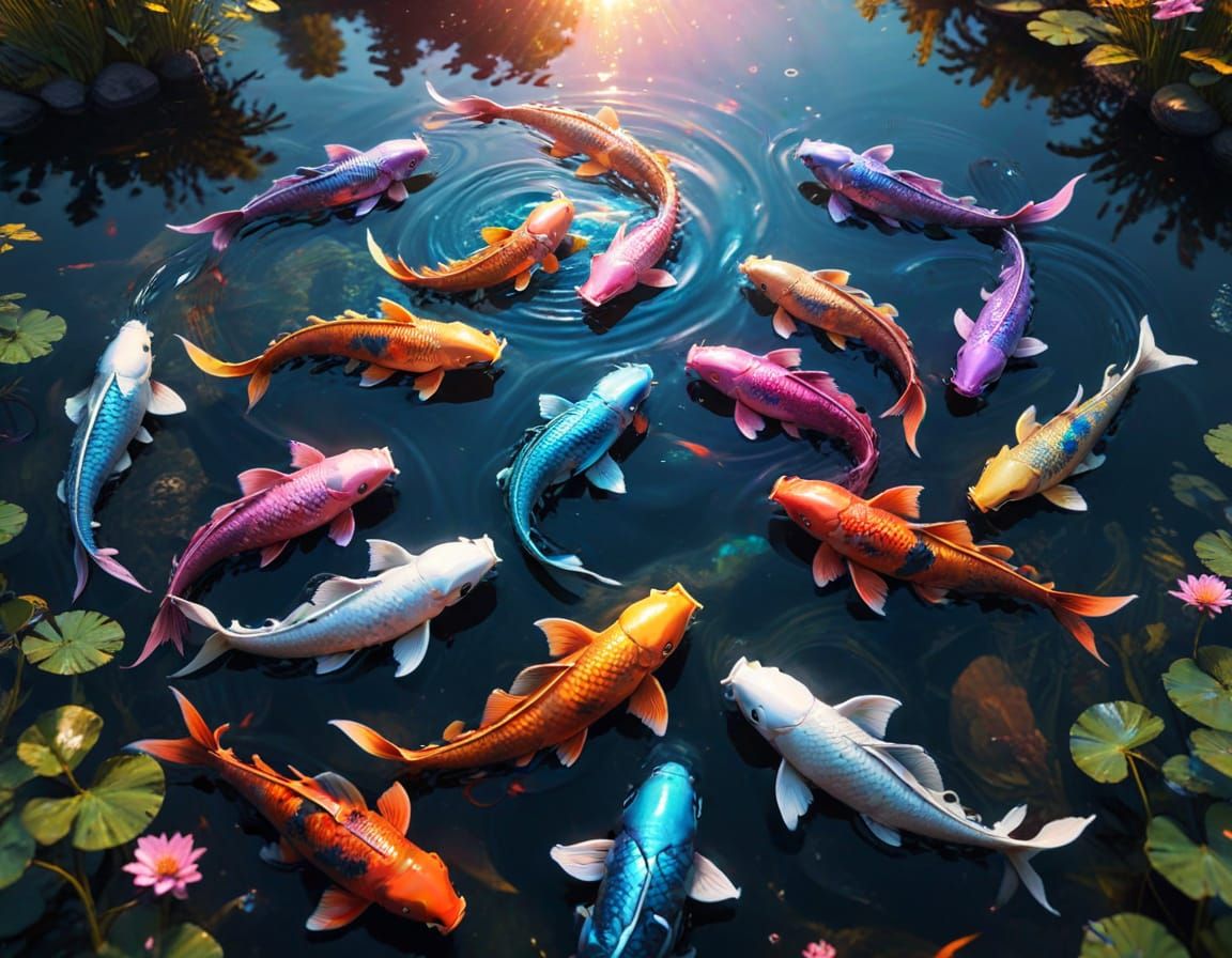 Koi Fish in Pond: Lyrical Abstraction