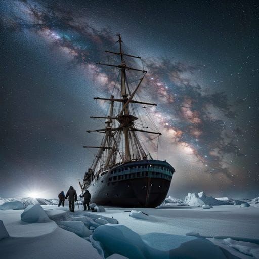 Shackleton Expedition: Unloading Ice-Bound Ship Under Milky ...