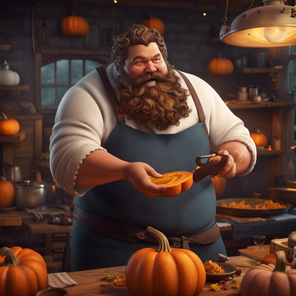 Chef Cooking Pumpkin: Detailed Matte Painting