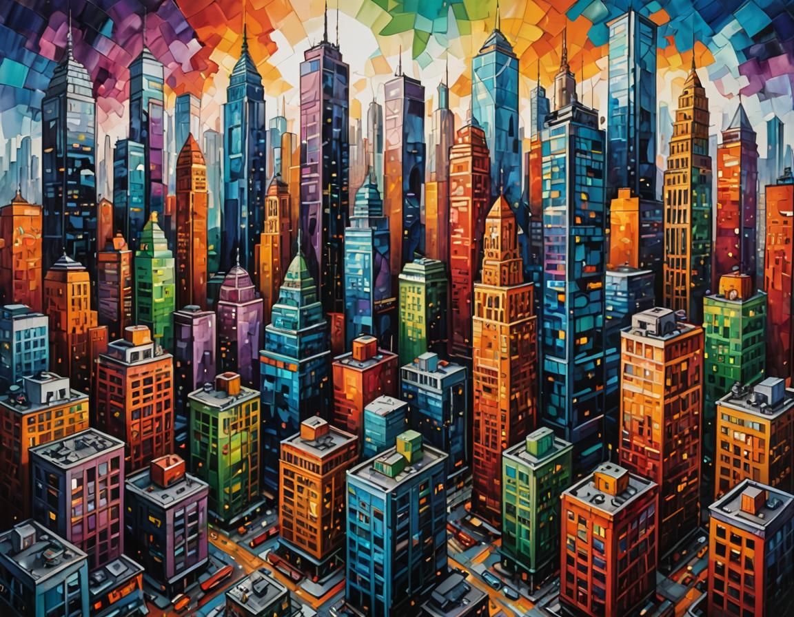Cityscape Unfolds from Pen Stroke: Oil Painting