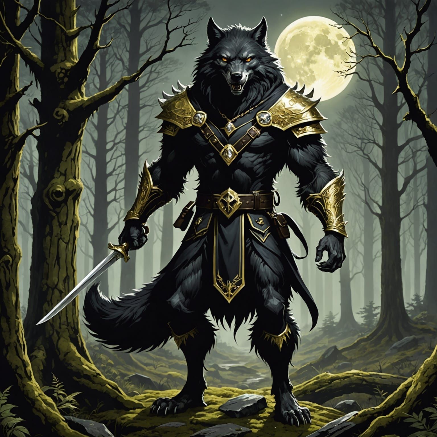 Towering Werewolf in Mossy Forest, 3D Anime Art