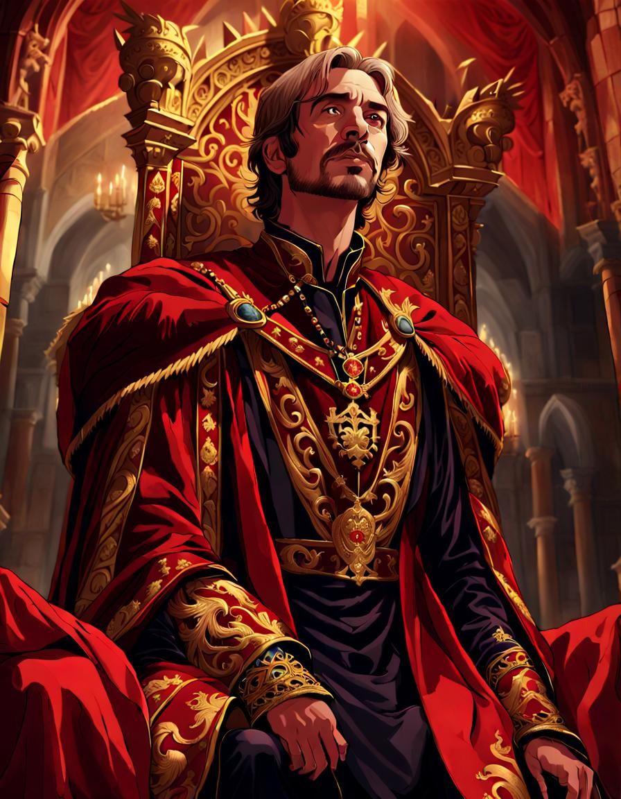 Scarlet King on Throne in Grand Castle Hall