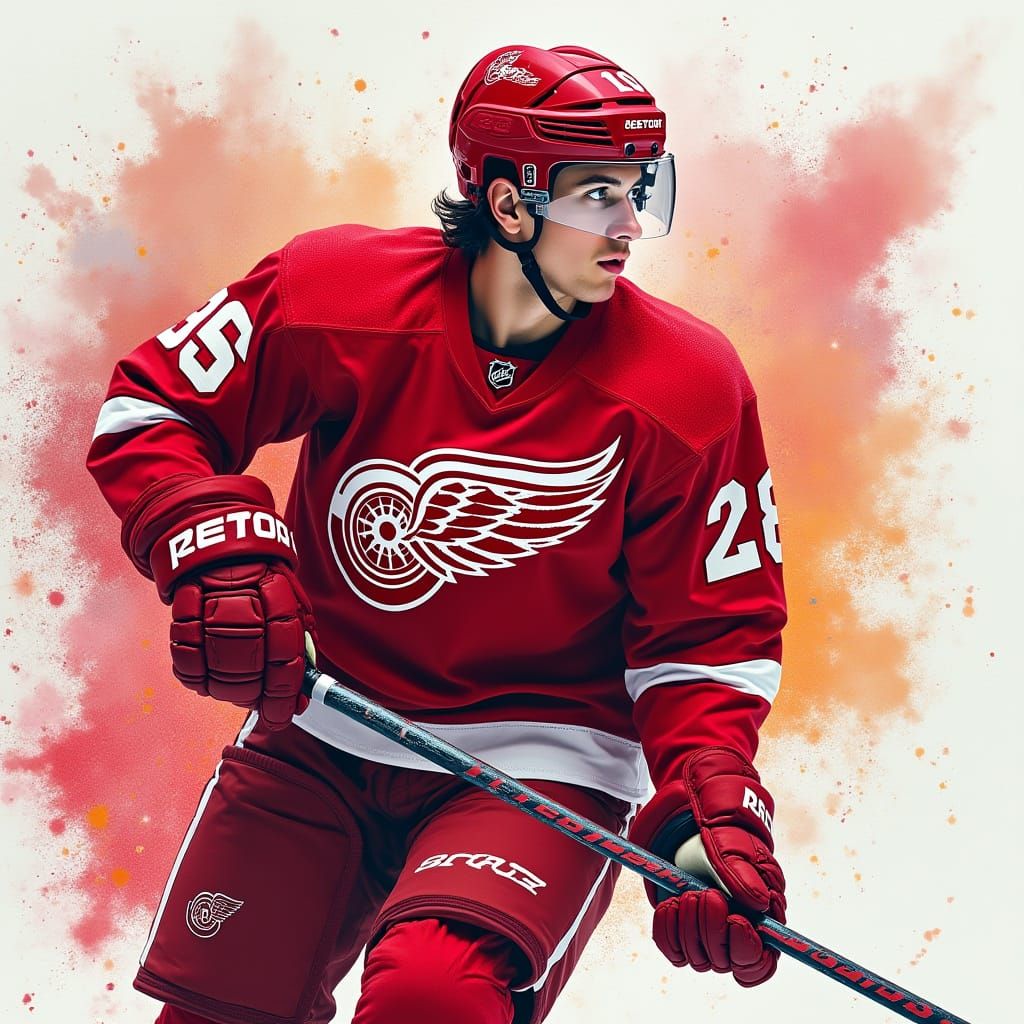 Detroit Red Wings Player in Dynamic Splash Art