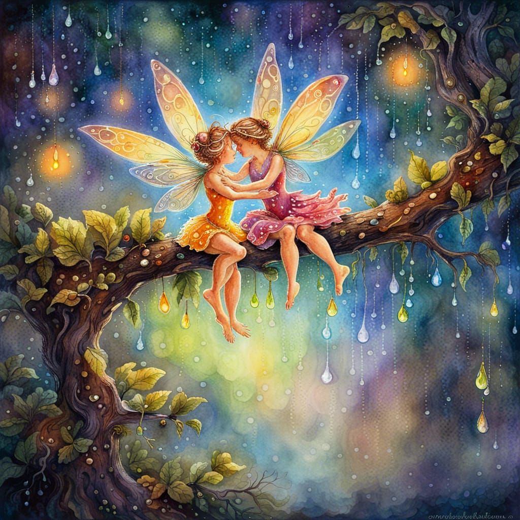 Fairytale Dance of Tinkerbells in Watercolor