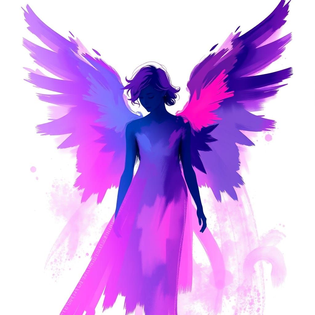 Angel in Vibrant Lavender and Purple Hues, Expressive Digita...