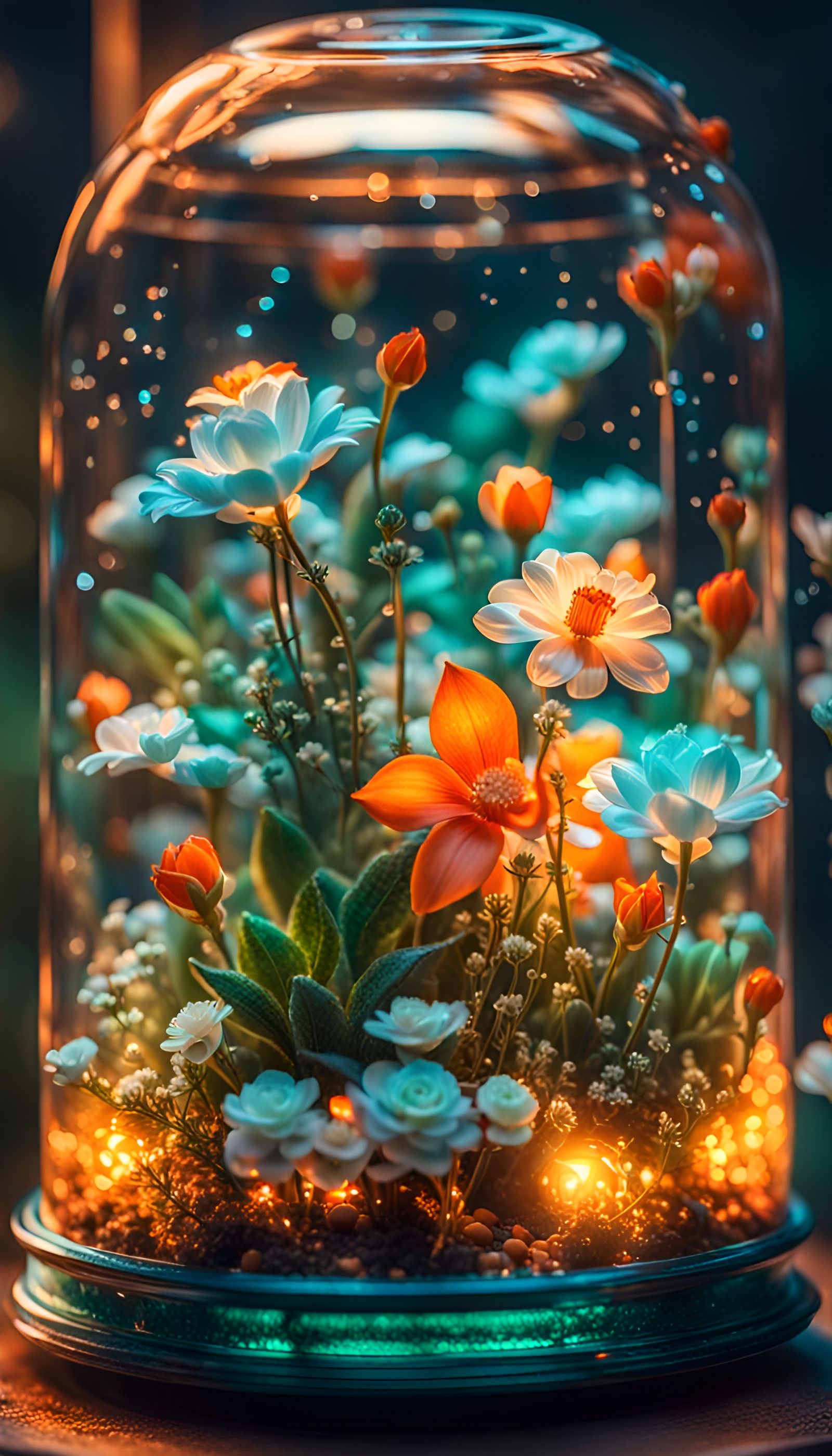 Glowing Victorian Terrarium with Exotic Flowers