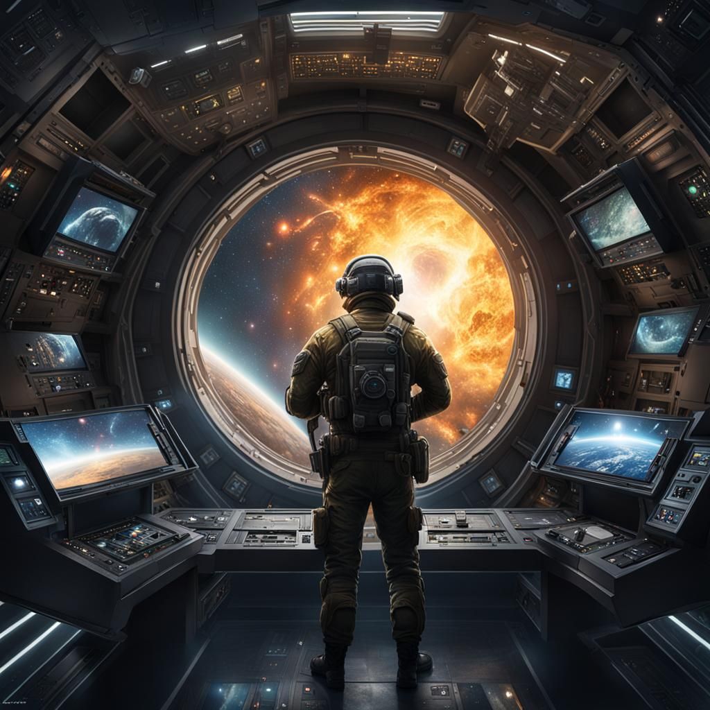 Andromedan Commander Gazing at Galaxy: Splash Art