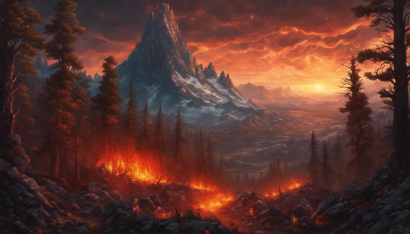 Sinister Fiery Post-Apocalyptic Mountain Landscape