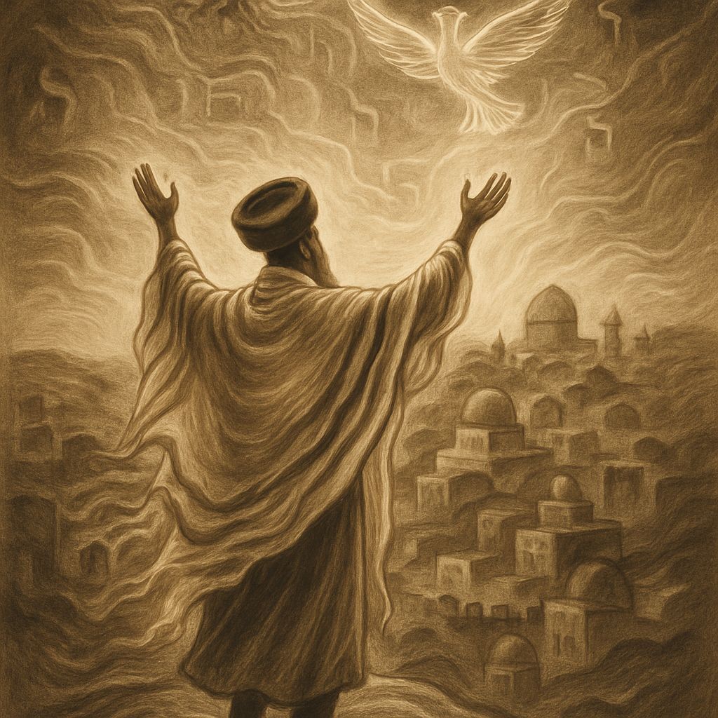 Hasidic Figure in Prayer Over Jerusalem