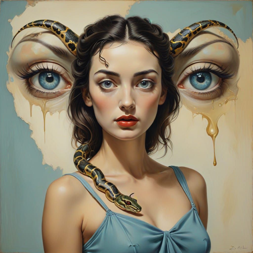 Surrealist Goddess with Serpentine Gaze
