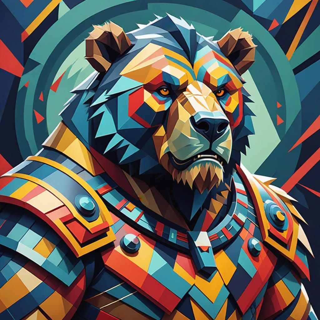Fierce Werebear Warrior in Cubist Art Deco Style