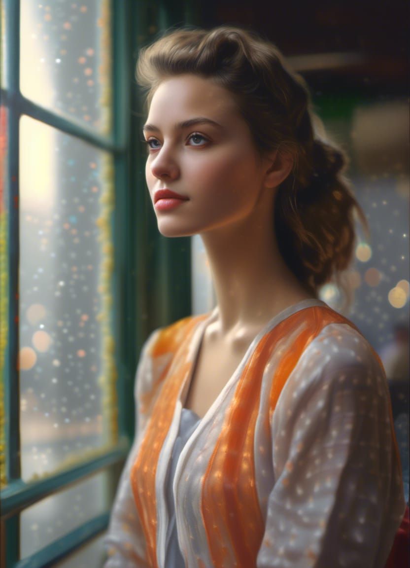 Elegant Woman in Cafe: Photorealistic Masterpiece