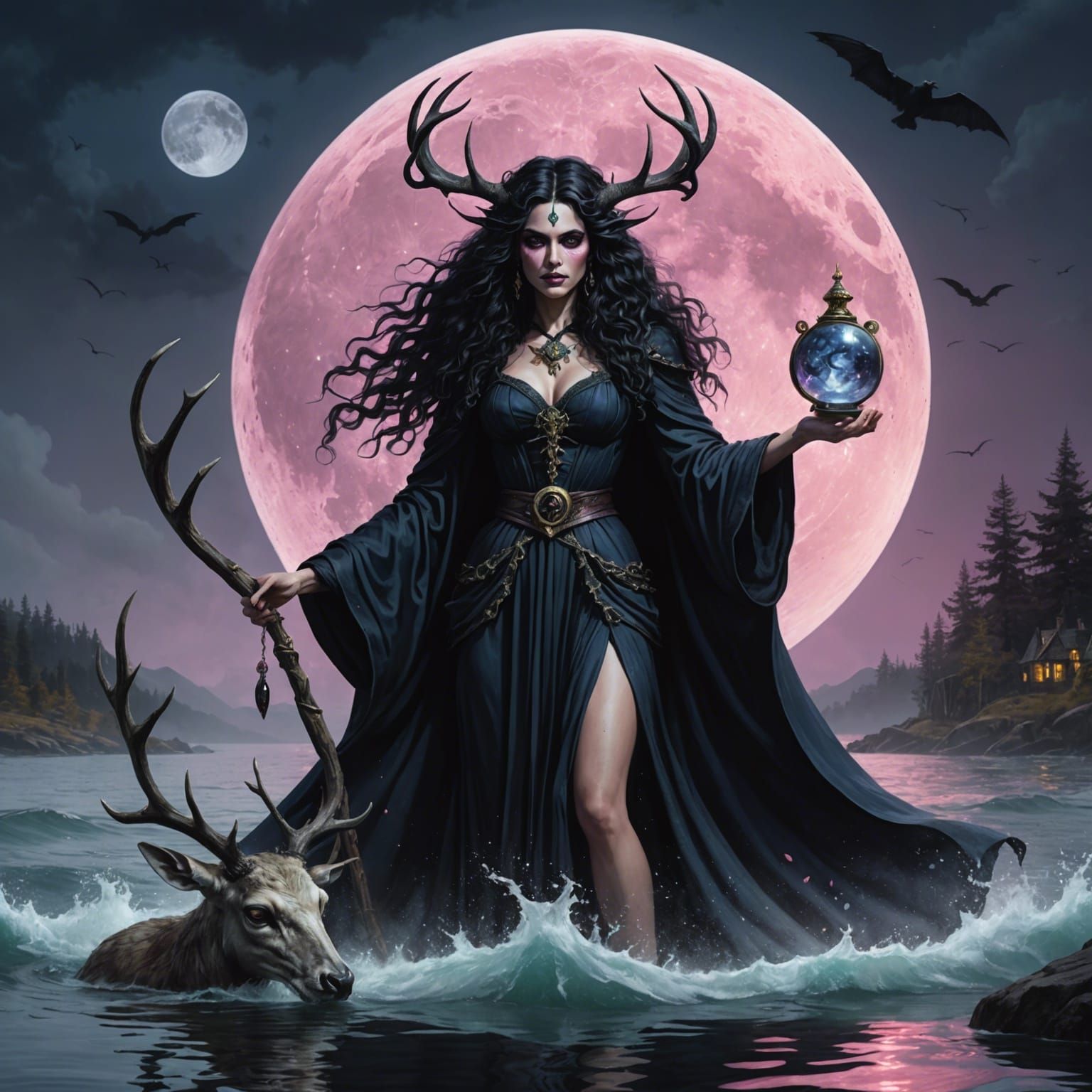 Monster and Witch in Watercolor Style