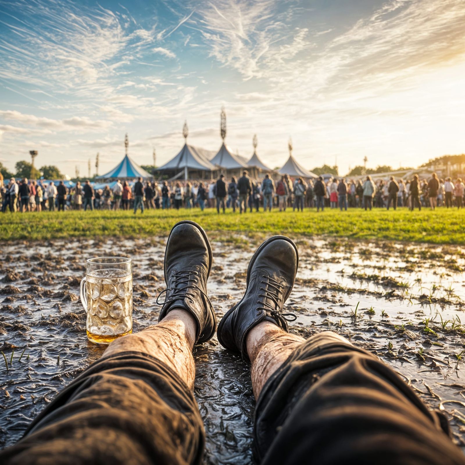 Oktoberfest Ground View: Lederhosen and Beer