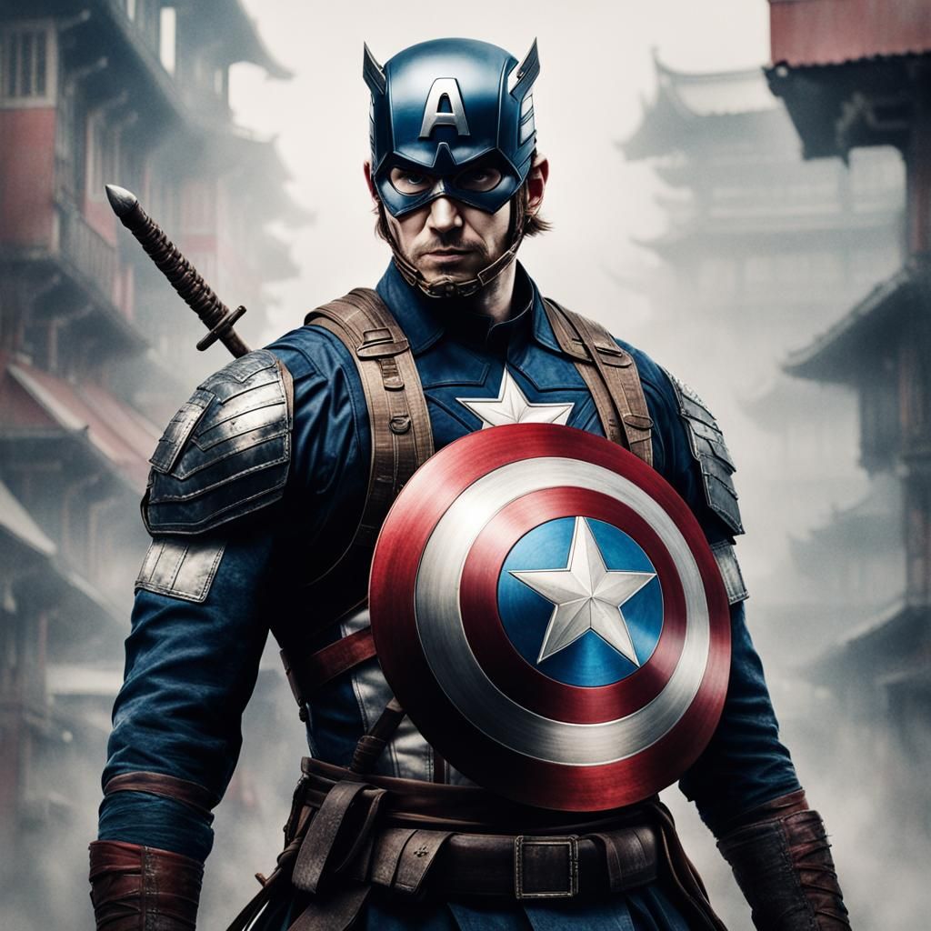 Marvel Captain America as Samurai (double exposure)