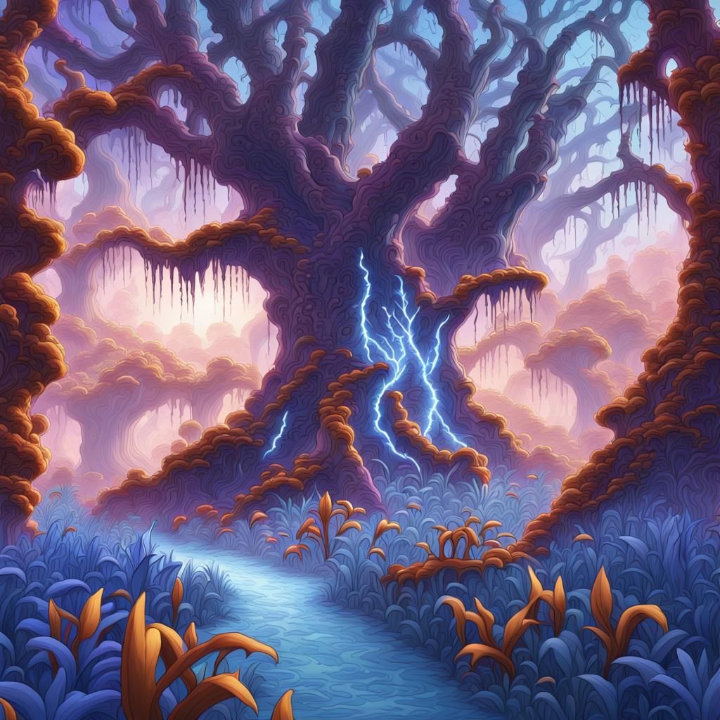 Whimsical Cinnamon Forest with Thunderbolt Trees