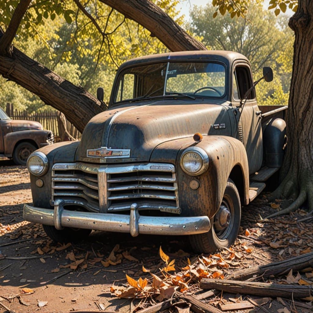 Rusty Chevrolet Pickup Truck Charcoal Drawing