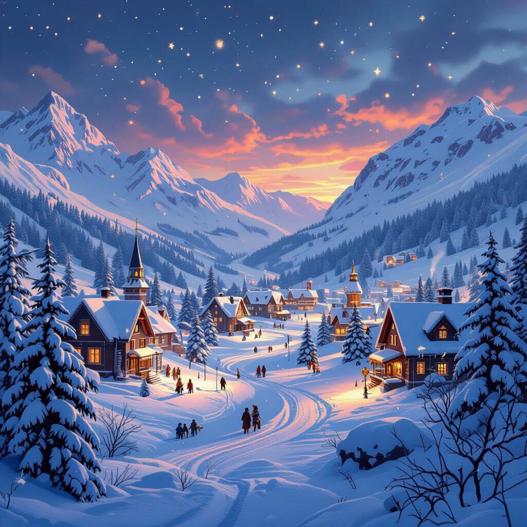 Festive Winter Landscapes in Matte Painting Style