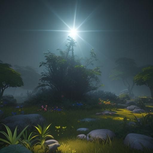 Glowing Cowplant in Misty Garden: Cinematic 3D Art