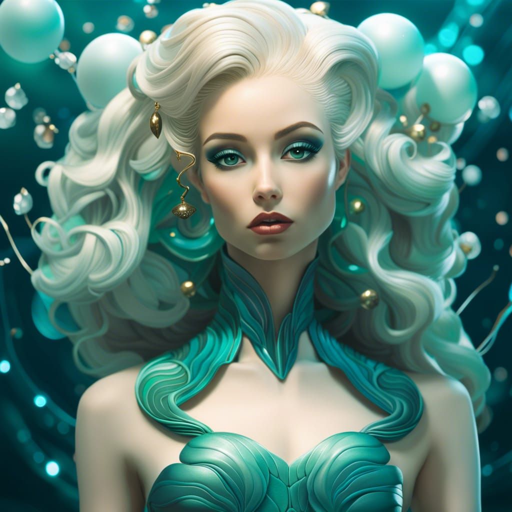 Ethereal Teal-Skinned Nymph in Biopunk Fantasy Style