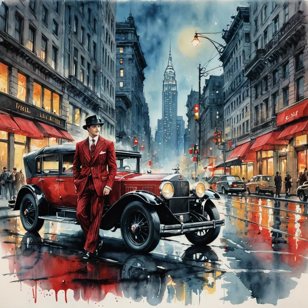 Elegant Man in 1920s New York, Detailed Sketch