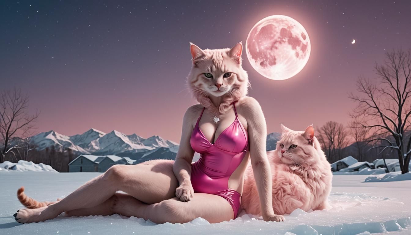 Marilyn Cat Sunbathing Under the Moon