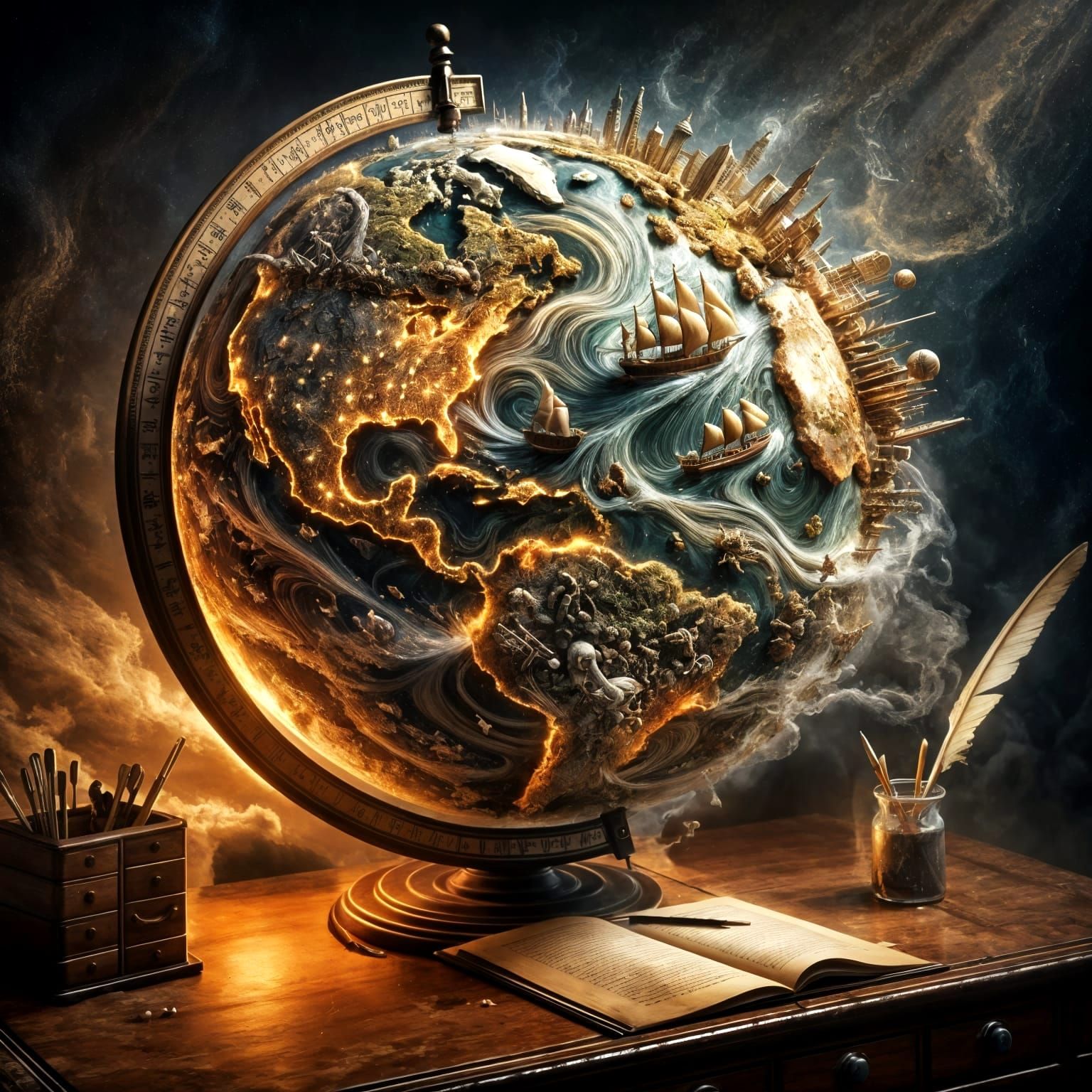 Living World Map on Antique Globe