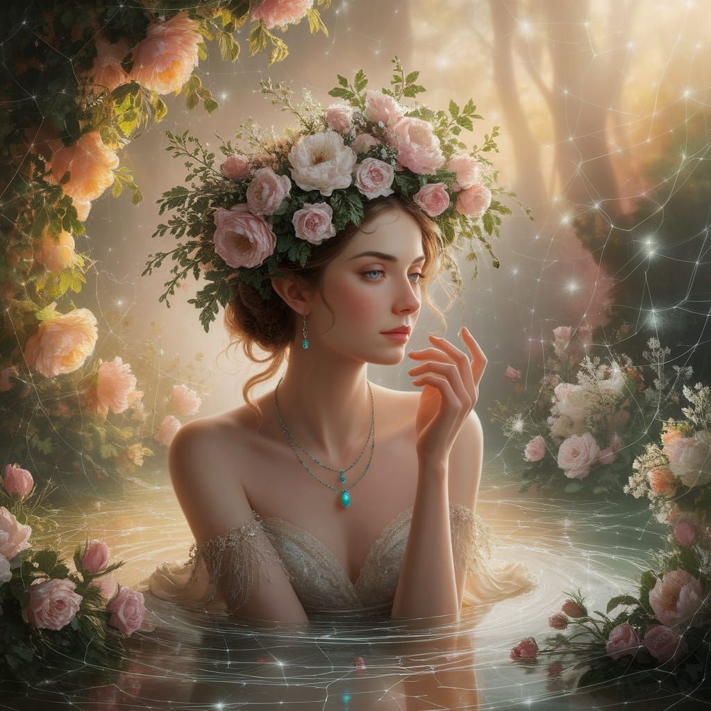 Forest Nymph in Dreamlike Thomas Kinkade Style