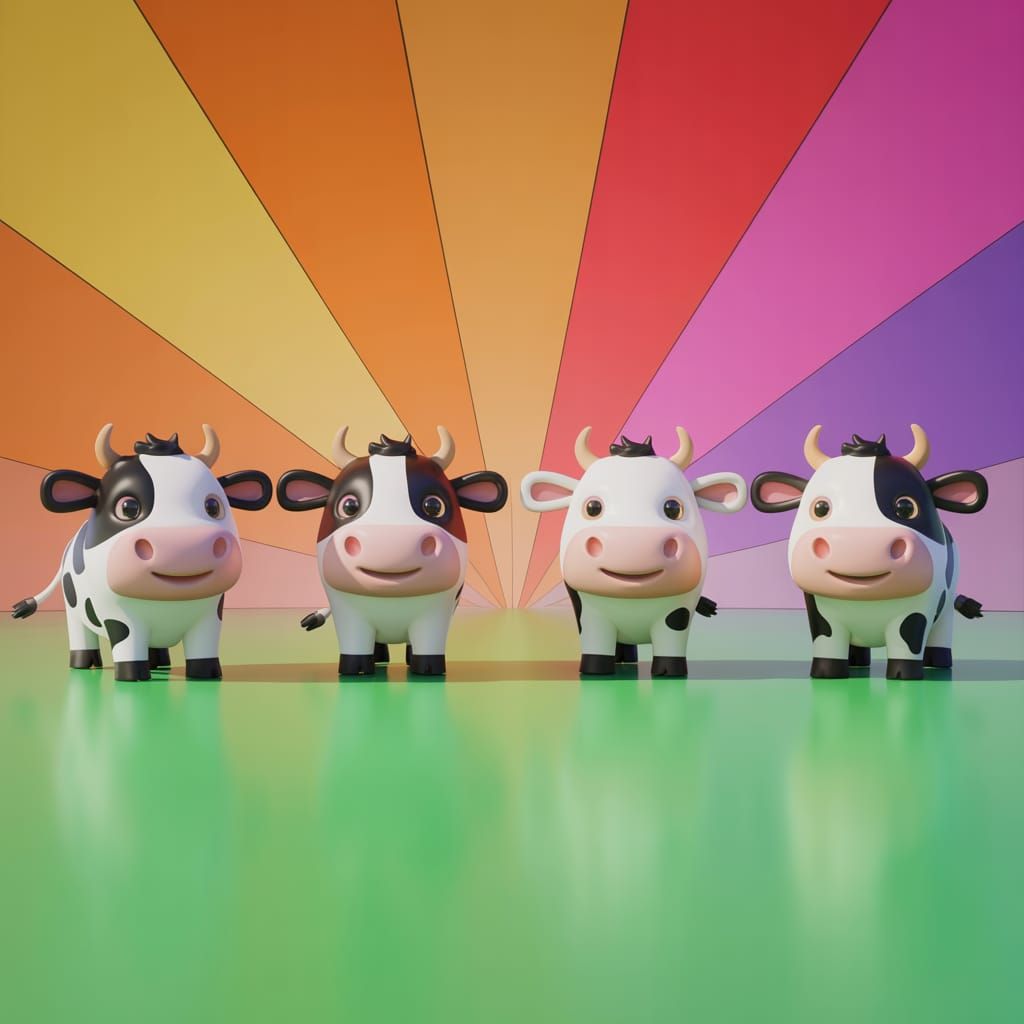 Cute Chibi Cows Playing in a Field