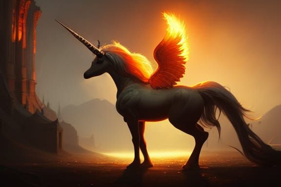 Fiery Unicorn in Dark Fantasy Style